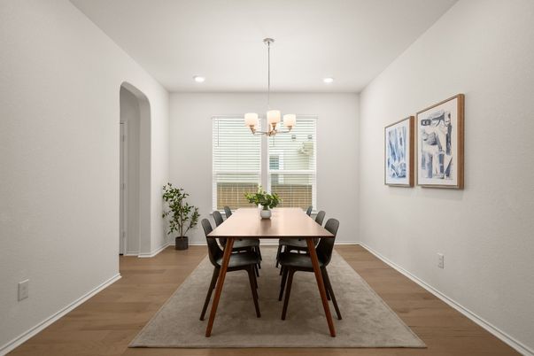 Chandelier, Dining room, Interior, Recessed Lighting, Wood Texture Flooring