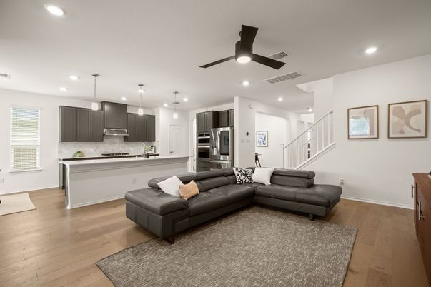Interior, Kitchen, Living room, Pendant Lights, Recessed Lighting, Stainless Steel Appliances, Wood Texture Flooring