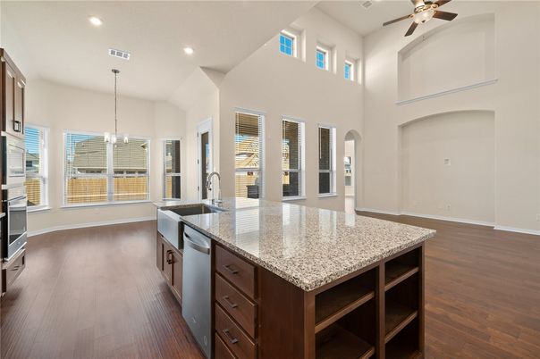 Chandelier, Interior, Kitchen, Pendant Lights, Recessed Lighting, Wood Texture Flooring