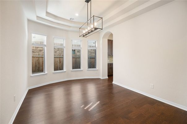 Empty room, Interior, Pendant Lights, Recessed Lighting, Wood Texture Flooring