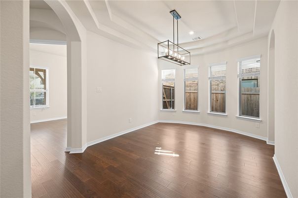 Empty room, Interior, Pendant Lights, Recessed Lighting, Wood Texture Flooring