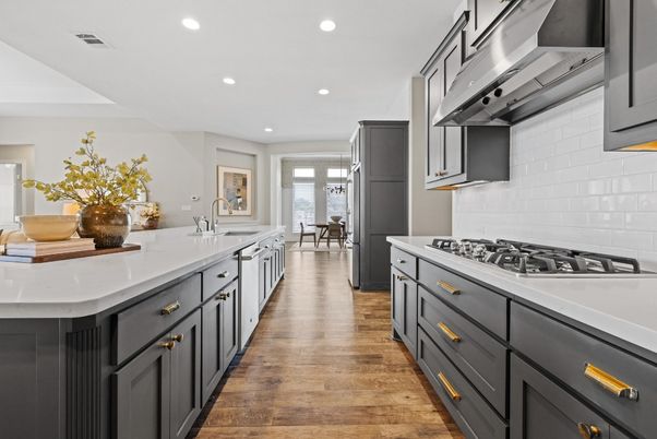 Dining room, Interior, Kitchen, Recessed Lighting, Stainless Steel Appliances, Wood Texture Flooring