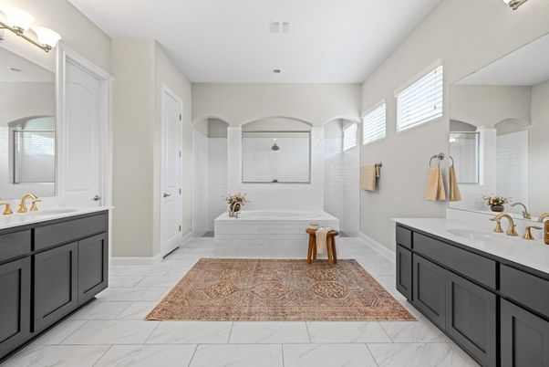 Bathroom, Dual Sink Vanities, Interior, Marble, Recessed Lighting