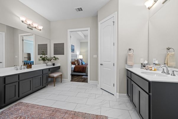 Bathroom, Bedroom, Dual Sink Vanities, Interior, Marble, Wood Texture Flooring