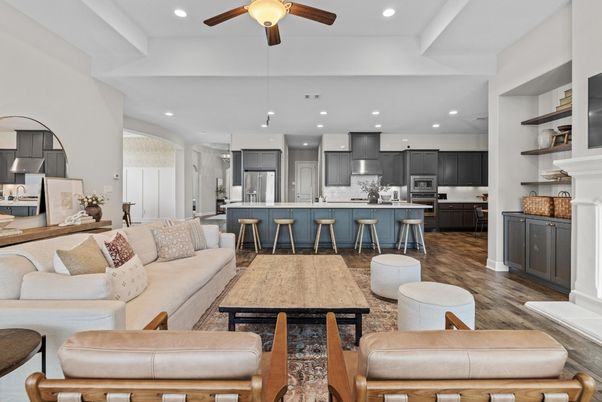 Interior, Kitchen, Living room, Pendant Lights, Recessed Lighting, Stainless Steel Appliances, Wood Texture Flooring