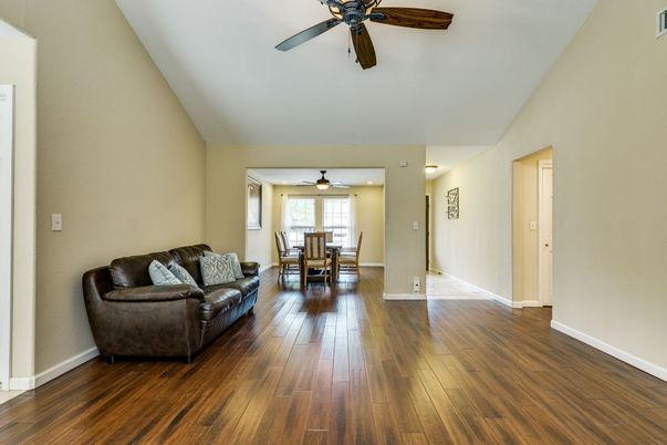 Dining room, Interior, Recessed Lighting, Wood Texture Flooring