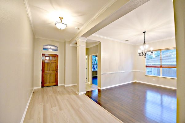 Chandelier, Empty room, Interior, Wood Texture Flooring