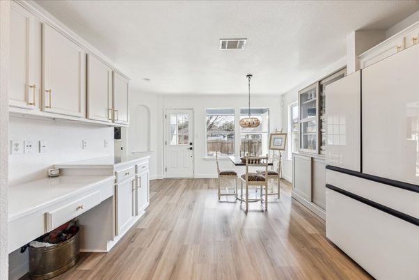 Dining room, Interior, Pendant Lights, Wood Texture Flooring