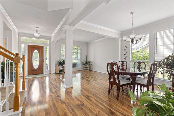 Chandelier, Dining room, Interior, Pendant Lights, Wood Texture Flooring