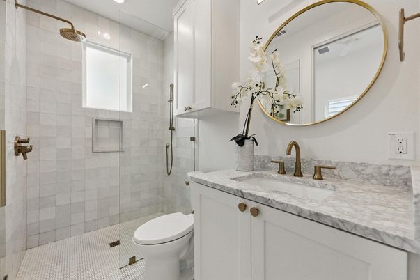 Bathroom, Glass Shower, Interior, Recessed Lighting