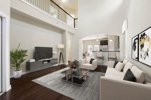 Interior, Living room, Pendant Lights, Wood Texture Flooring