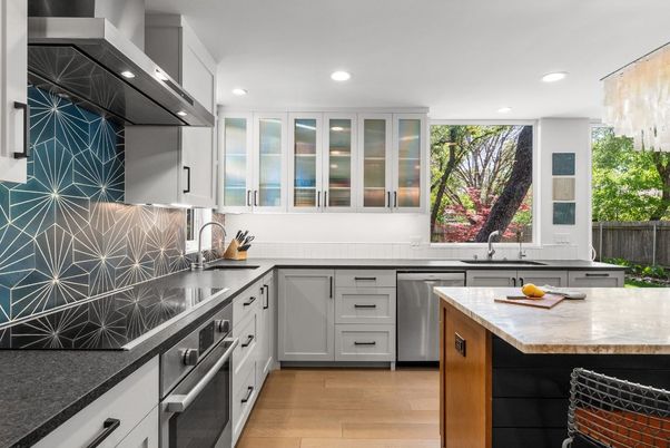Chandelier, Interior, Kitchen, Recessed Lighting, Stainless Steel Appliances, Wood Texture Flooring