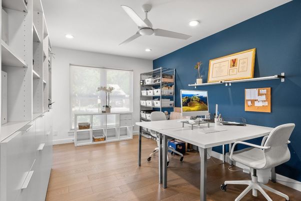Home Office, Interior, Recessed Lighting, Wood Texture Flooring