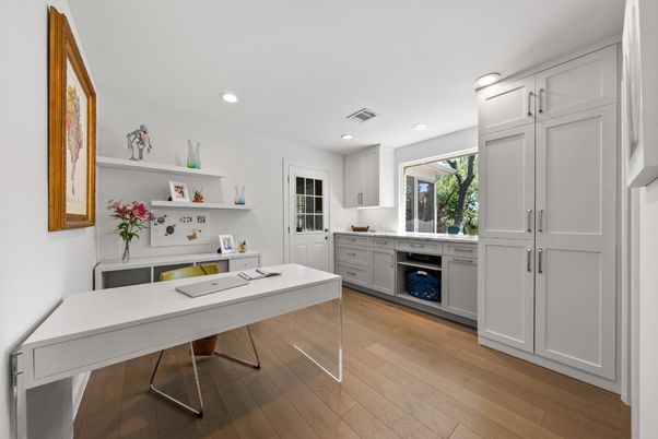 Home Office, Interior, Recessed Lighting, Wood Texture Flooring