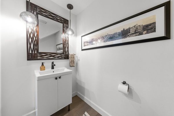 Bathroom, Interior, Pendant Lights, Wood Texture Flooring