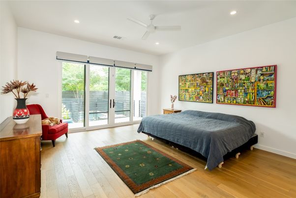 Bedroom, Interior, Recessed Lighting, Wood Texture Flooring