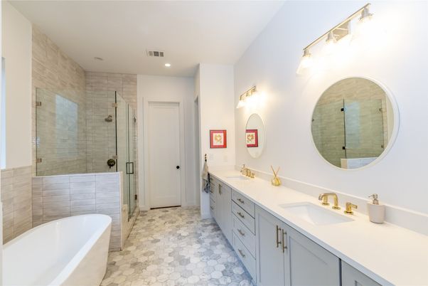 Bathroom, Dual Sink Vanities, Free Standing Baths, Glass Shower, Interior, Recessed Lighting