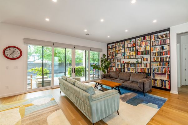 Interior, Living room, Recessed Lighting, Wood Texture Flooring