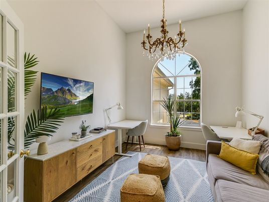 Chandelier, Home Office, Interior, Wood Texture Flooring