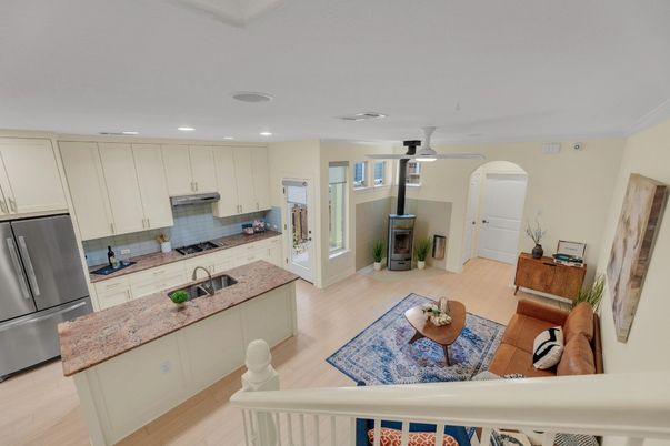 Interior, Kitchen, Living room, Recessed Lighting, Wood Texture Flooring
