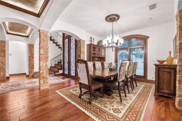 Chandelier, Dining room, Interior, Wood Texture Flooring