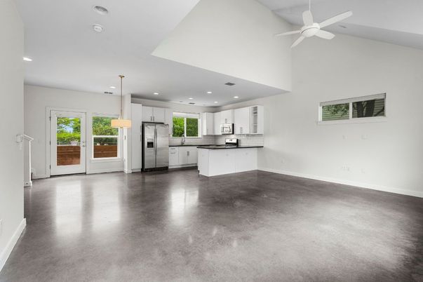 Empty room, Interior, Kitchen, Pendant Lights, Recessed Lighting