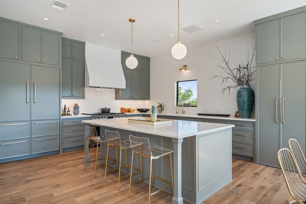 Interior, Kitchen, Pendant Lights, Recessed Lighting, Wood Texture Flooring
