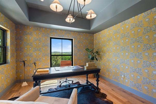 Home Office, Interior, Pendant Lights, Wood Texture Flooring