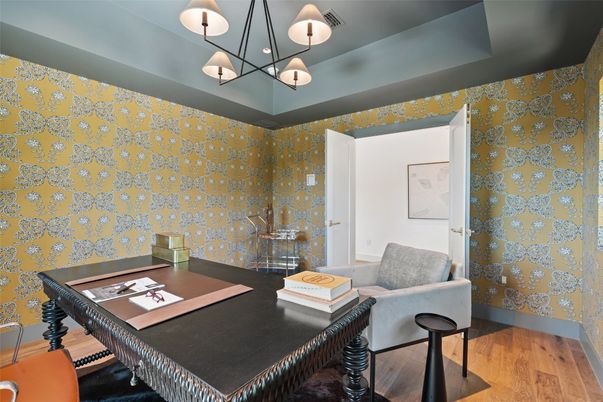 Home Office, Interior, Pendant Lights, Wood Texture Flooring