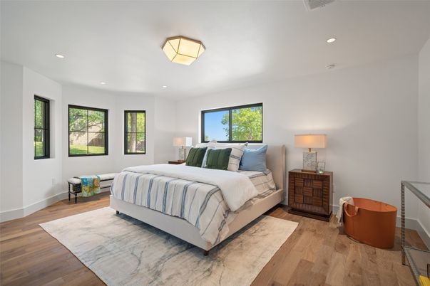 Bedroom, Interior, Recessed Lighting, Wood Texture Flooring