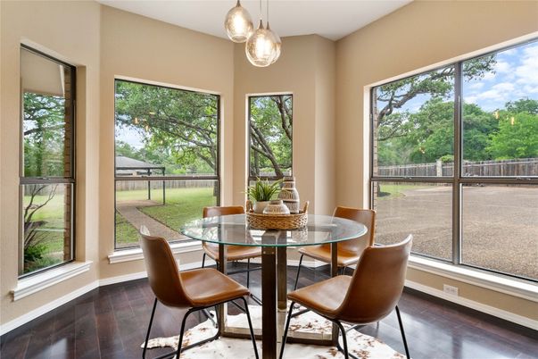 Dining room, Interior, Pendant Lights, Wood Texture Flooring