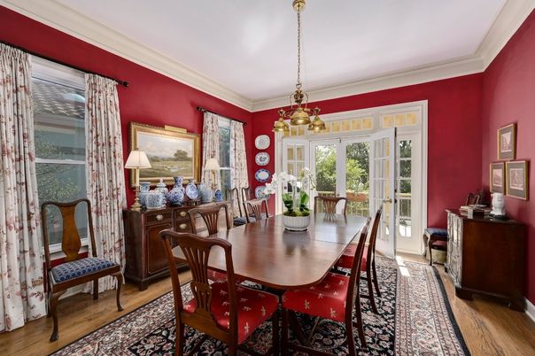 Dining room, Interior, Pendant Lights, Wood Texture Flooring