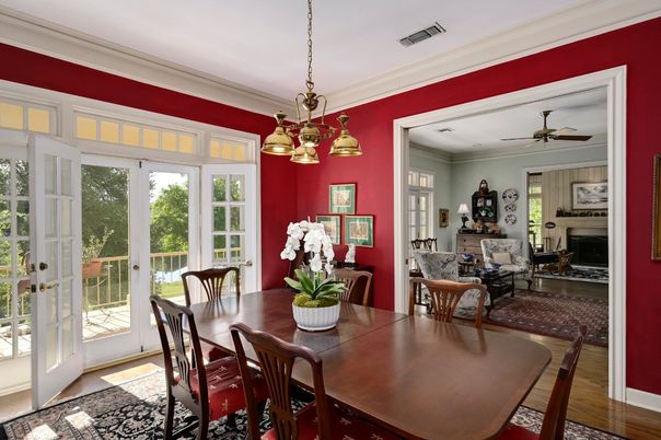 Dining room, Interior, Living room, Pendant Lights, Wood Texture Flooring