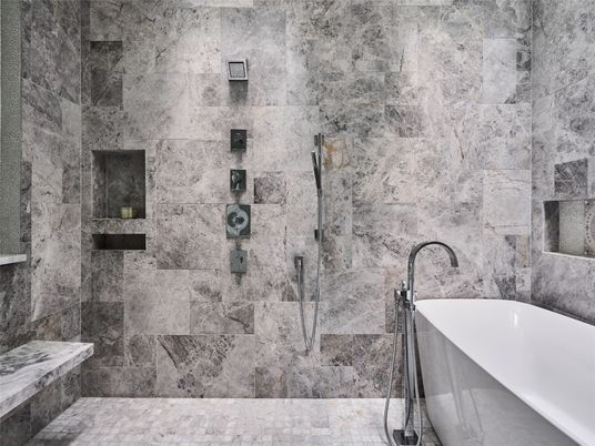 Bathroom, Free Standing Baths, Interior, Stone Walls