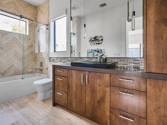 Bathroom, Glass Shower, Interior, Pendant Lights