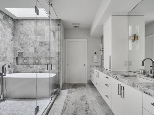 Bathroom, Dual Sink Vanities, Free Standing Baths, Glass Shower, Interior