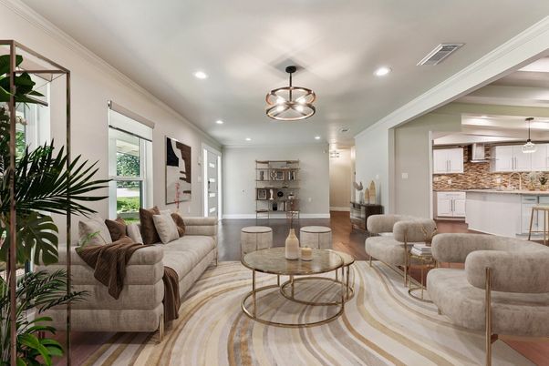 Interior, Kitchen, Living room, Pendant Lights, Recessed Lighting, Wood Texture Flooring