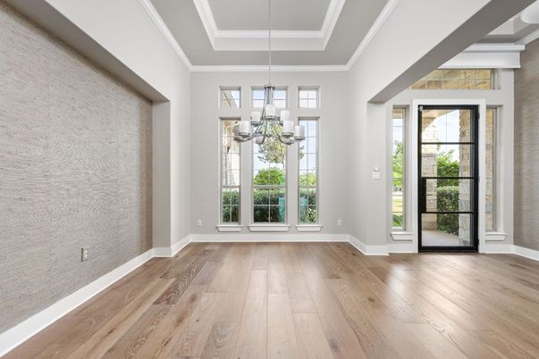 Chandelier, Empty room, Interior, Pendant Lights, Wood Texture Flooring