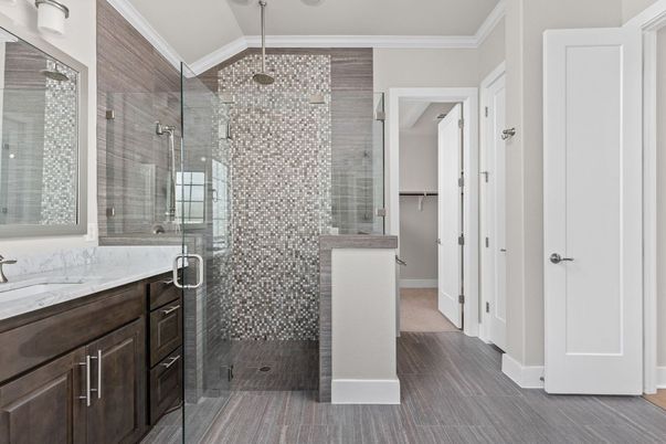 Bathroom, Glass Shower, Interior, Wood Texture Flooring