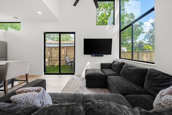 Interior, Living room, Recessed Lighting, Wood Texture Flooring