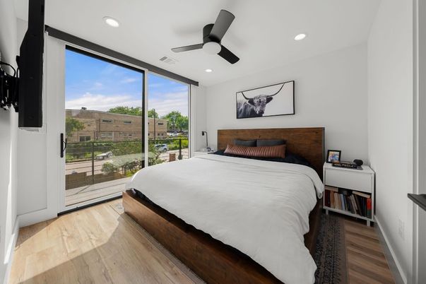 Bedroom, Interior, Recessed Lighting, Wood Texture Flooring