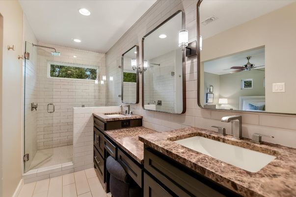 Bathroom, Dual Sink Vanities, Glass Shower, Interior, Recessed Lighting