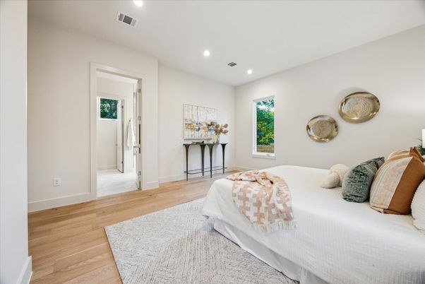 Bedroom, Interior, Recessed Lighting, Wood Texture Flooring
