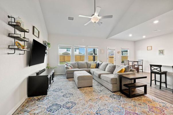 Interior, Living room, Recessed Lighting, Wood Texture Flooring