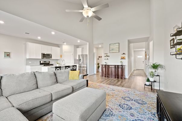 Interior, Kitchen, Living room, Recessed Lighting, Stainless Steel Appliances, Wood Texture Flooring