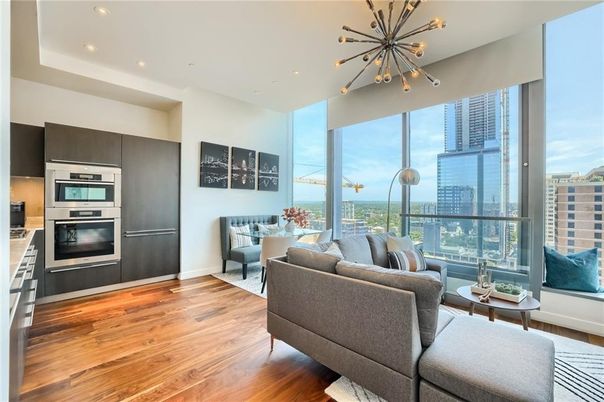 Interior, Kitchen, Living room, Pendant Lights, Recessed Lighting, Stainless Steel Appliances, Wood Texture Flooring