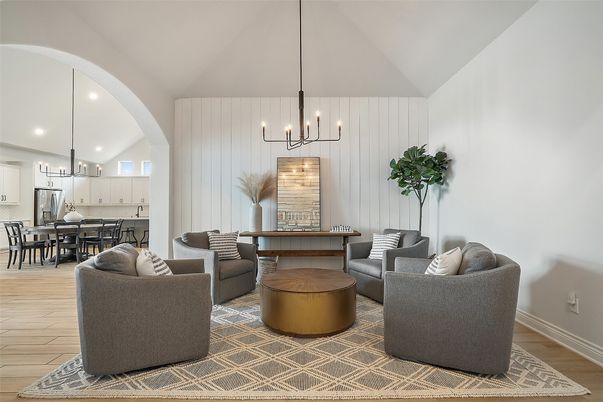 Dining room, Interior, Kitchen, Living room, Pendant Lights, Recessed Lighting, Stainless Steel Appliances, Wood Texture Flooring