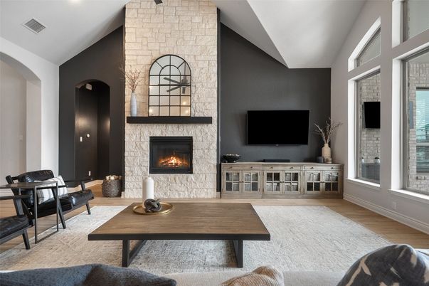 Fireplace, Interior, Stone Walls, Wood Texture Flooring