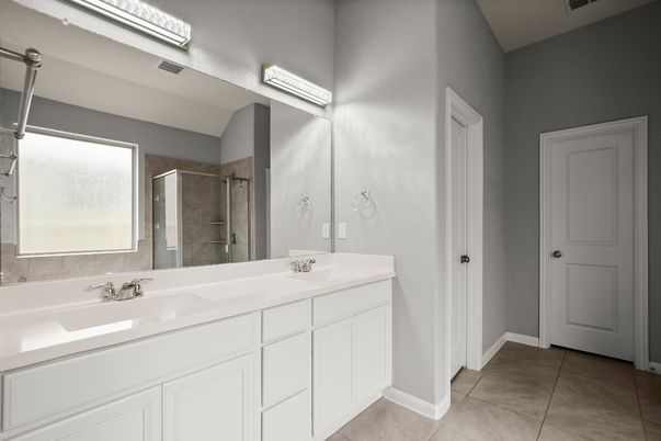 Bathroom, Dual Sink Vanities, Glass Shower, Interior