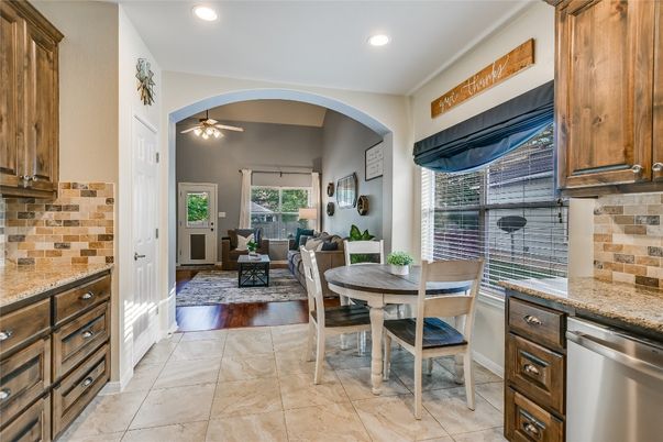 Dining room, Interior, Kitchen, Living room, Recessed Lighting, Wood Texture Flooring